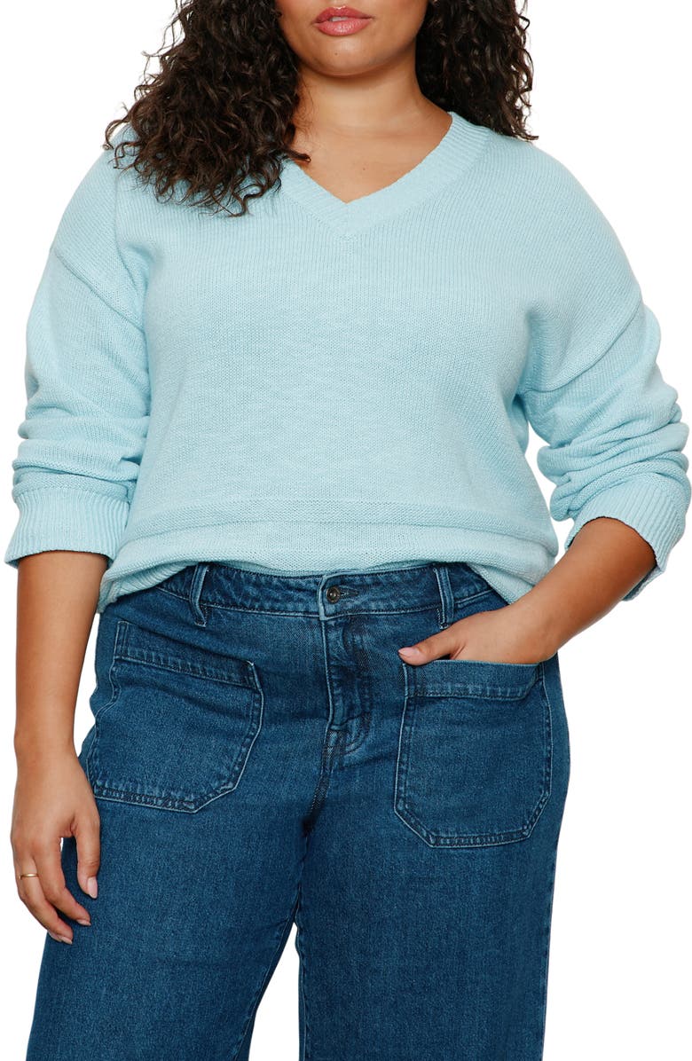 Sanctuary V-Neck Cotton Sweater, Main, color, Aquamarine Blue