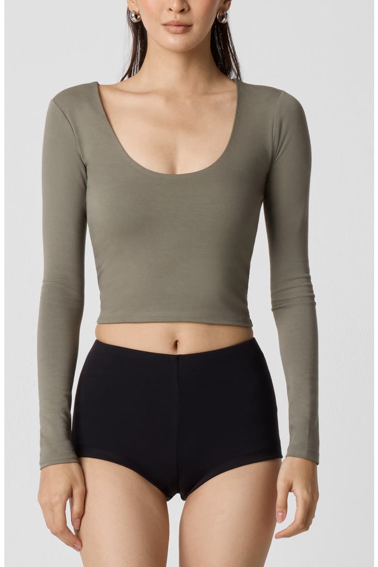 Power Mesh Plunge Long Sleeve T-Shirt, Main, color, DUSTY OLIVE