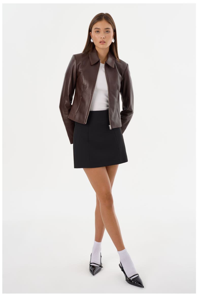 Oceana | Fitted Leather Jacket, Alternate, color, Mahogany
