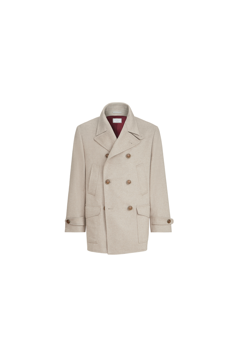 Cashmere chevron flannel four-pocket pea coat, Alternate, color, Sand