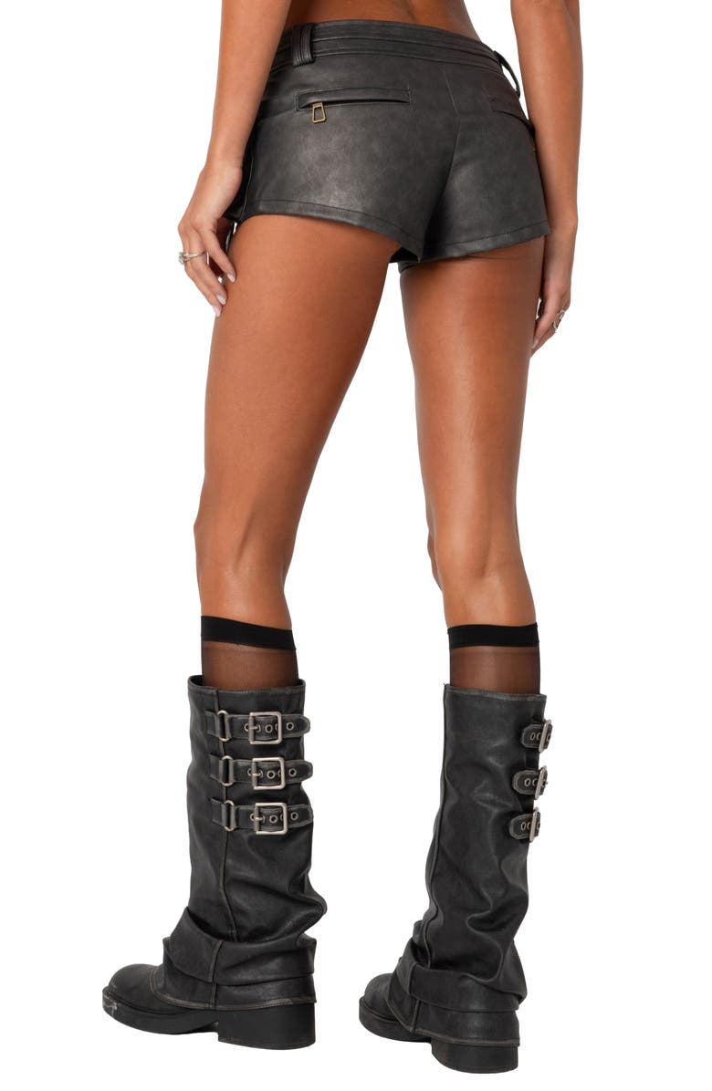 EDIKTED Faux Leather Micro Cargo Shorts, Alternate, color, Black-Washed