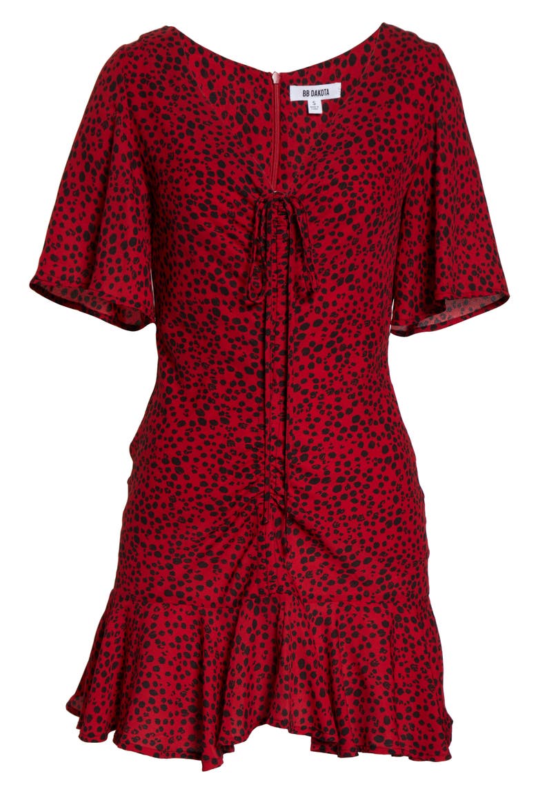 BB Dakota Wildcat Print Flutter Sleeve Minidress, Alternate, color, SCOOTER RED
