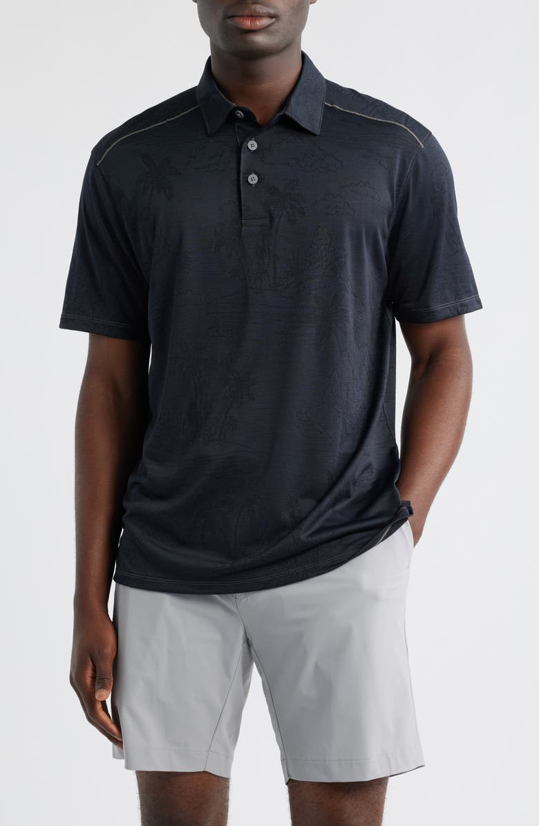 Tommy Bahama Palm Coast Isles IslandZone<sup>®</sup> Jacquard Performance Polo, Main, color, Black