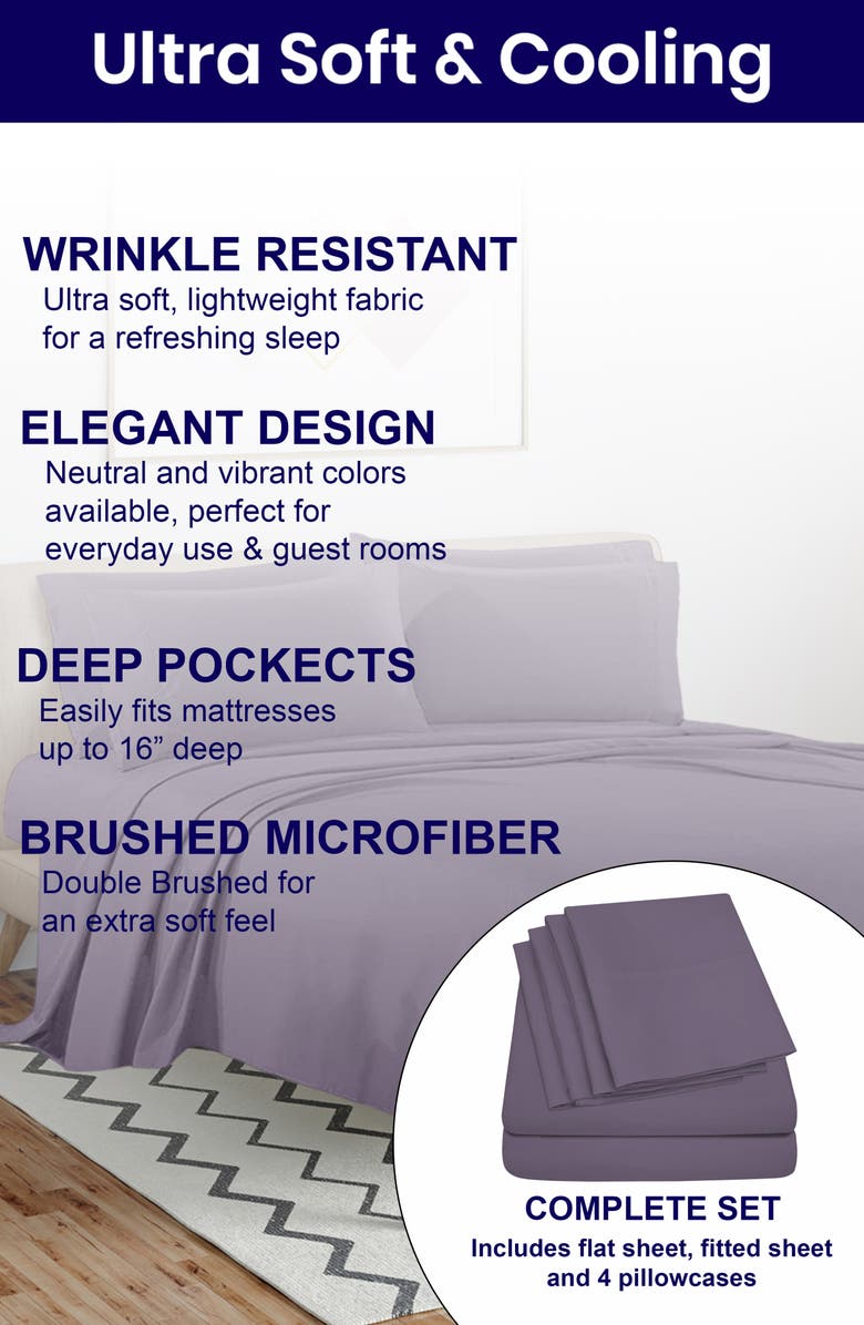 Luxury Home Bright Deep Pocket Microfiber Sheet Set, Alternate, color, Lavender