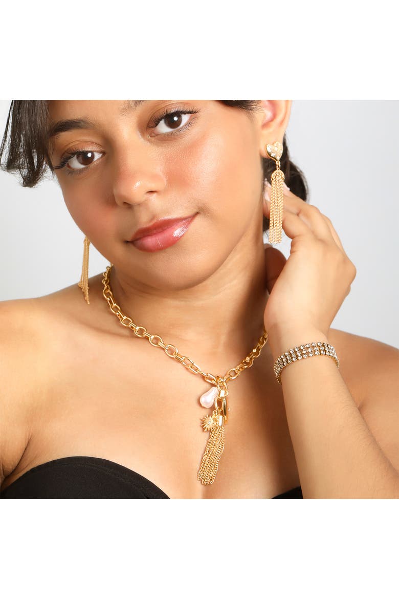 Adjustable Triple Row Crystal Bracelet in Gold, Alternate, color, Gold