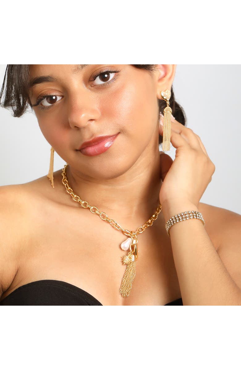 BCBG Generation Adjustable Triple Row Crystal Bracelet in Gold, Alternate, color, Gold