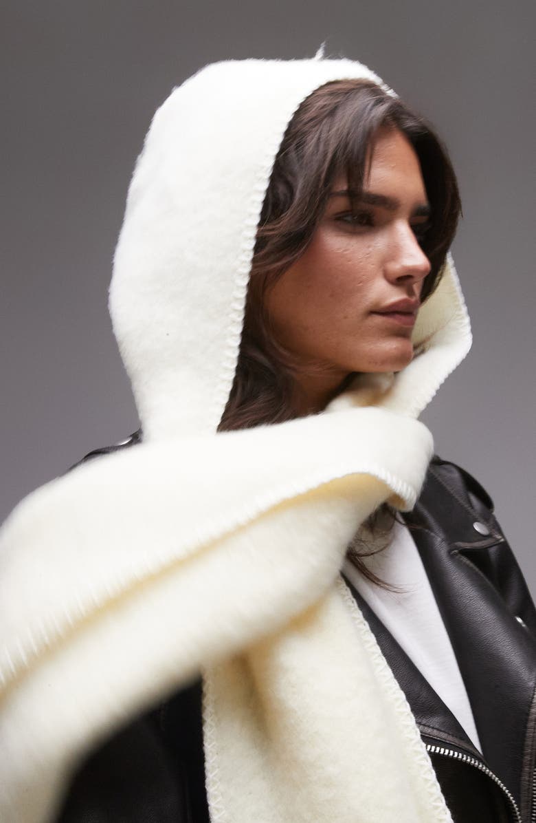 Topshop Saint Hooded Fringe Trim Blanket Scarf, Alternate, color,