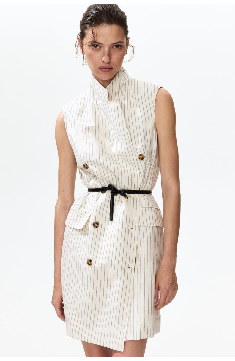 H&M Linen-blend Blazer Dress, Alternate, color, Cream/Striped