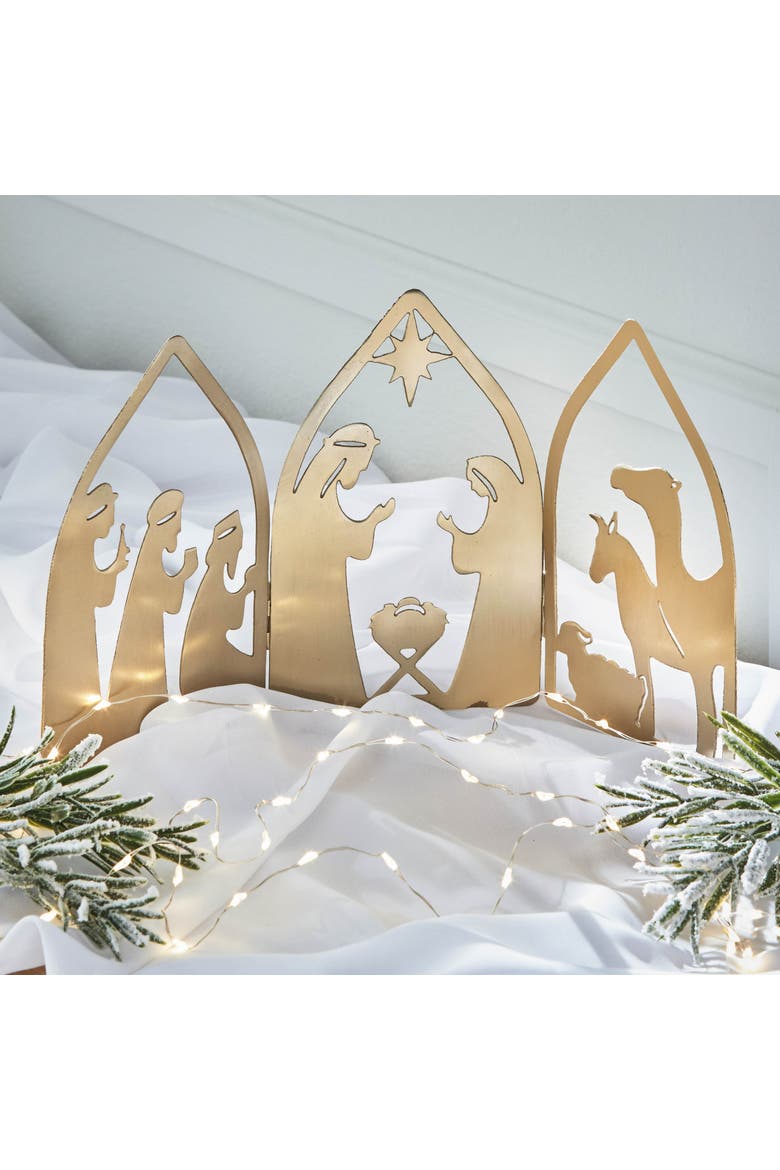 Nativity Folding Decor Brass Gold Metal Christmas Scene, Alternate, color, Gold