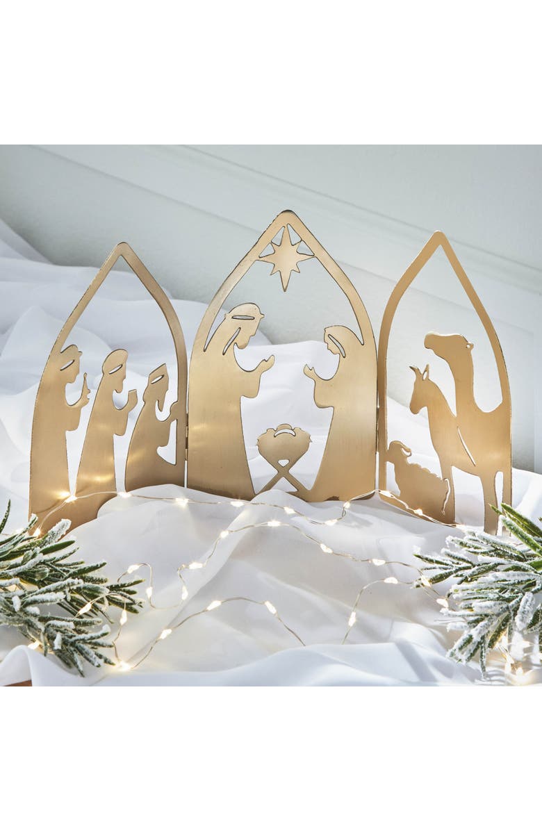 tag Nativity Folding Decor Brass Gold Metal Christmas Scene, Alternate, color, Gold