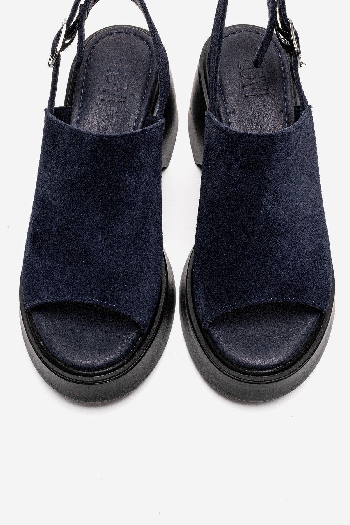 Power Leather Platform Wedge Sandal, Alternate, color, Navy Suede