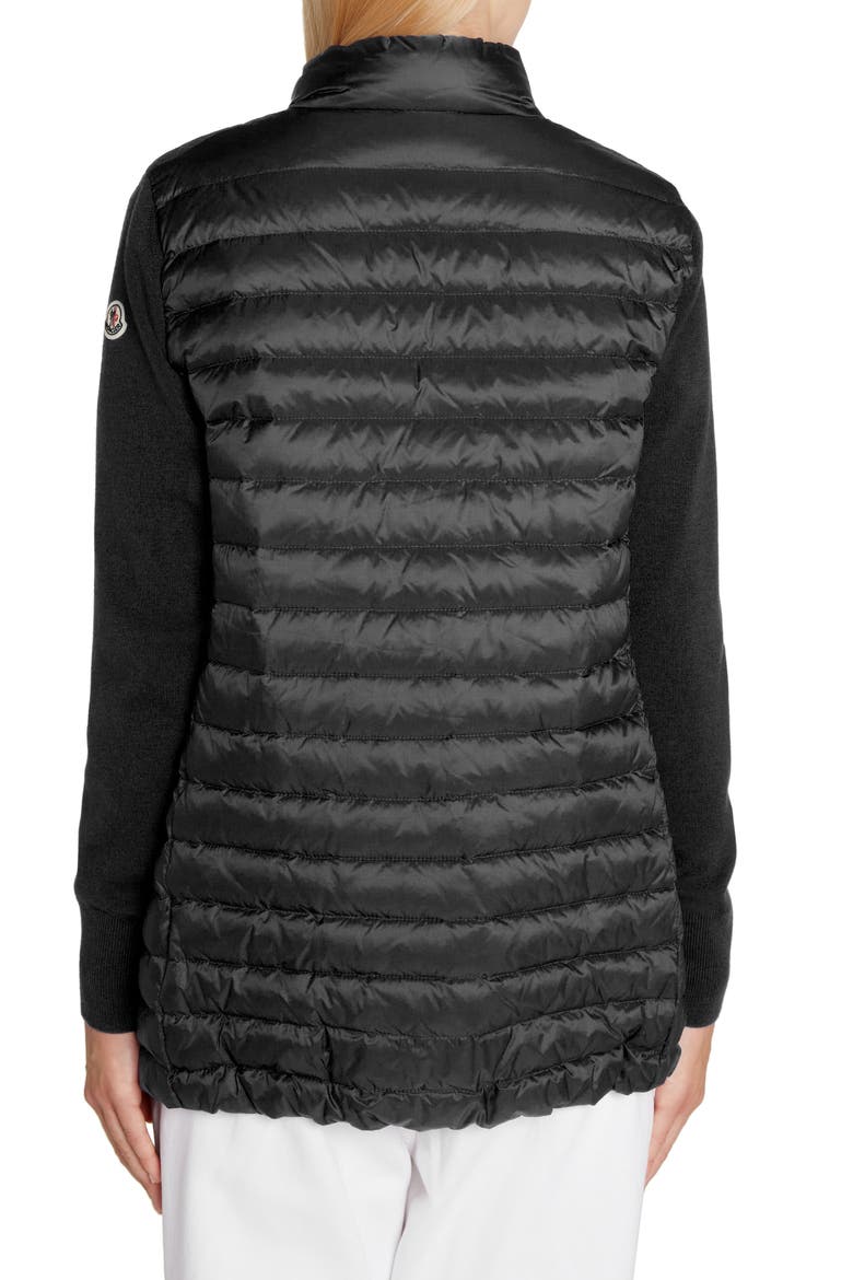 Quilted Lightweight Down & Wool Cardigan, Alternate, color, BLACK