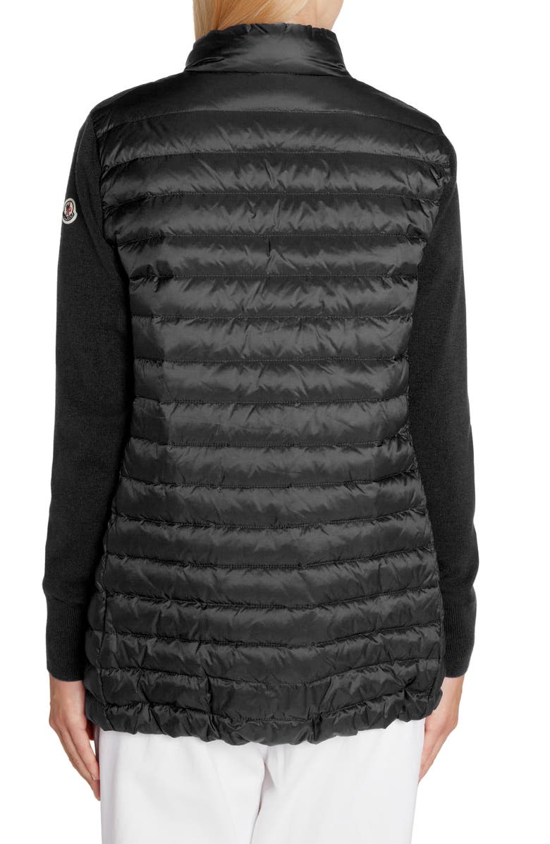Moncler Quilted Lightweight Down & Wool Cardigan, Alternate, color, 