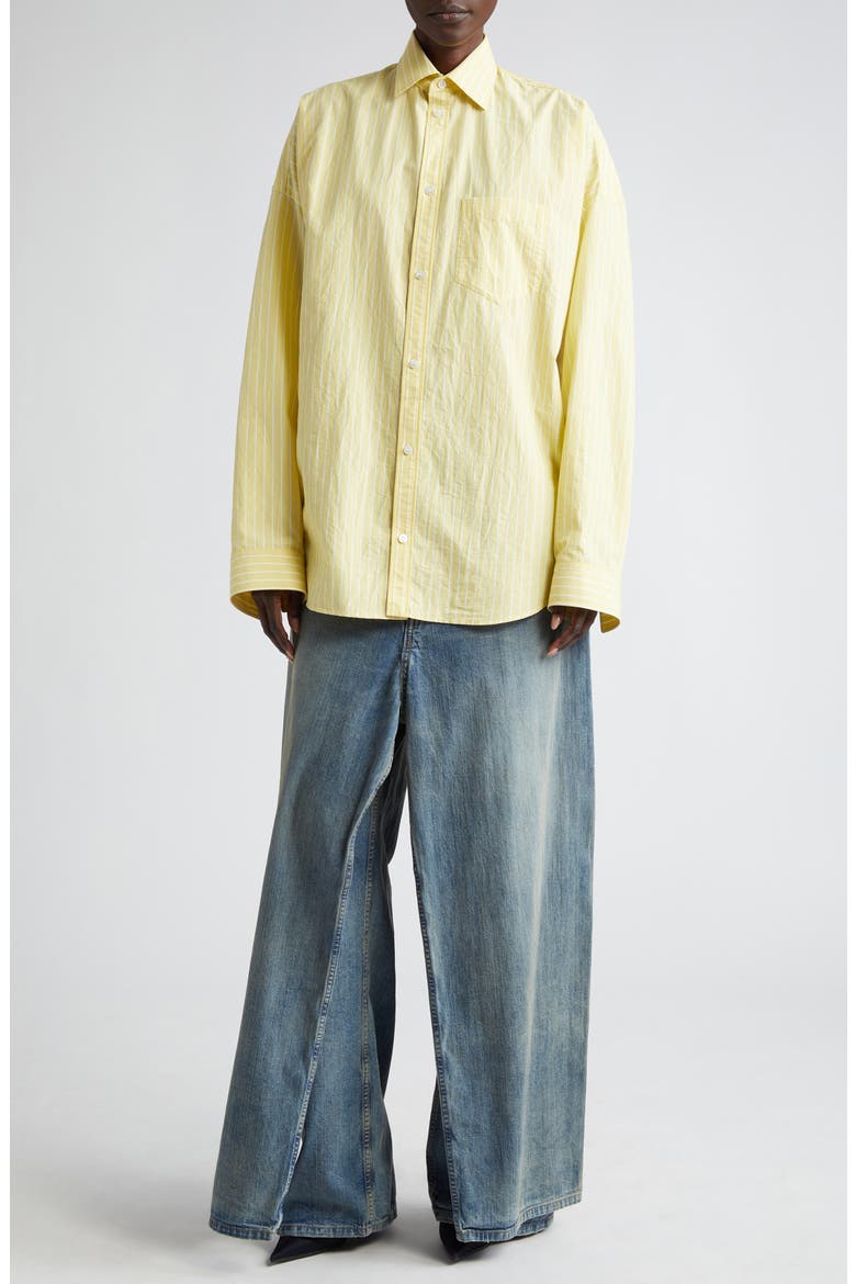 Stripe Cocoon Poplin Button-Up Shirt, Alternate, color, LIGHT YELLOW/ WHITE