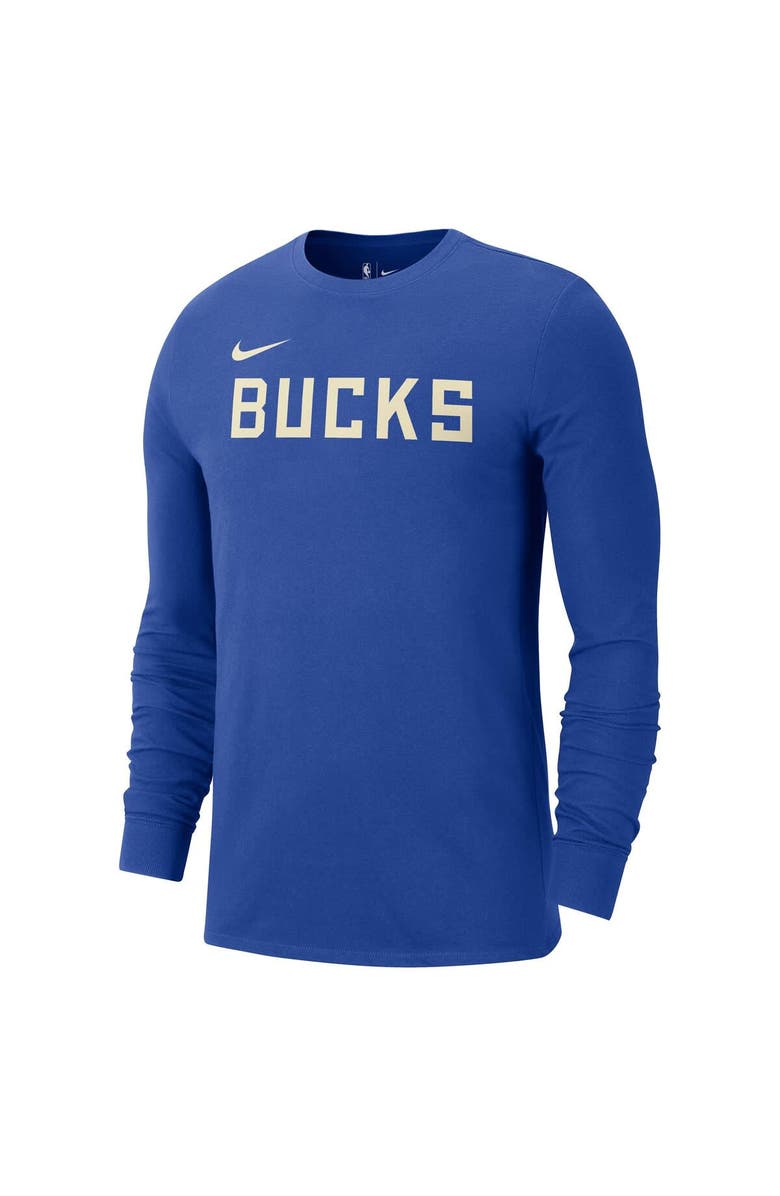 Nike Men's Nike Royal Milwaukee Bucks 2024/25 City Edition Essential Logo Long Sleeve T-Shirt, Alternate, color, 