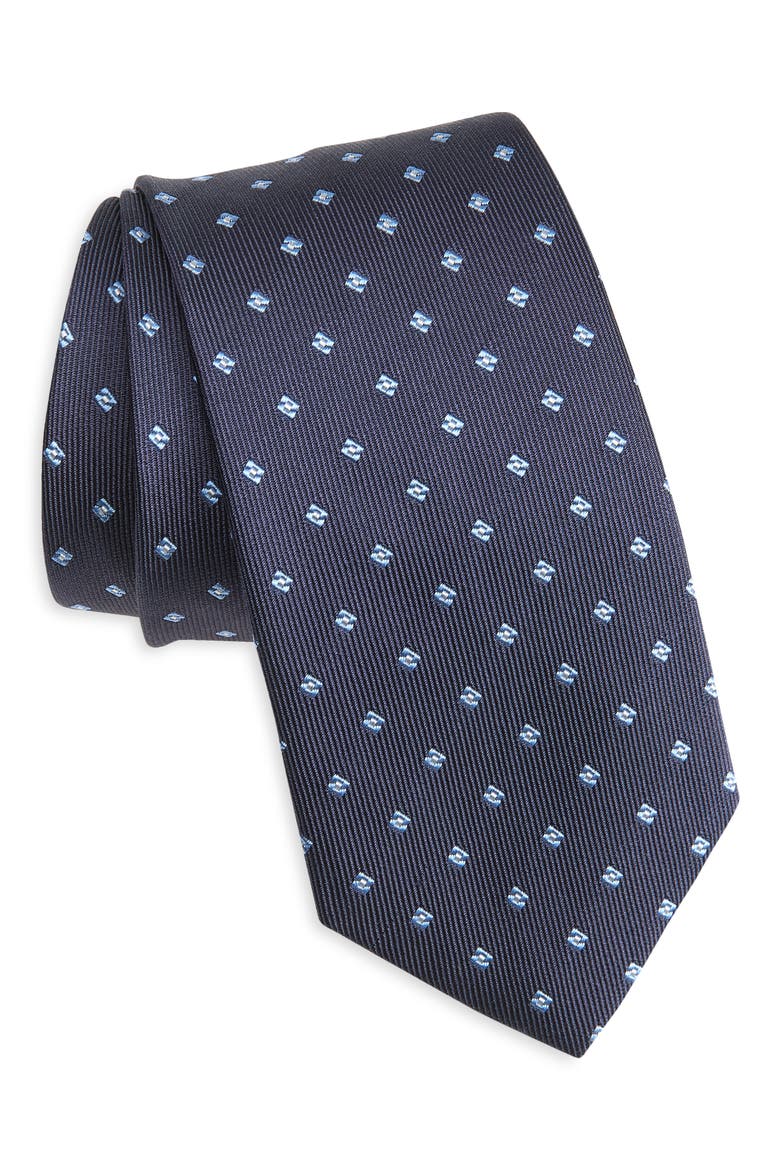 Geometric Silk Tie, Main, color, NAVY