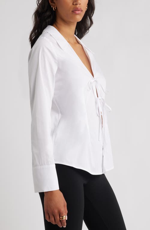 Open Edit Tie Front Cotton Blend Poplin Shirt In White