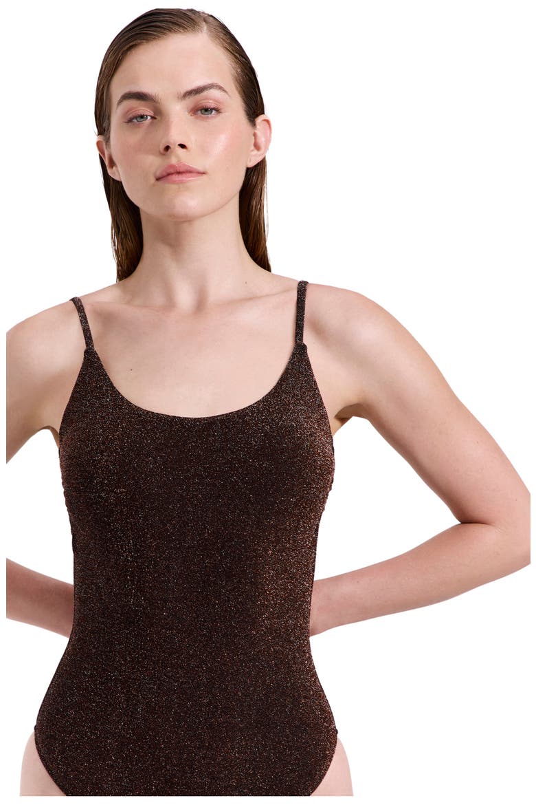 Luna Textured Shimmer Scoop Neck One Piece, Alternate, color, Brown