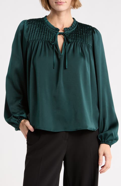Pintuck Yoke Long Sleeve Top