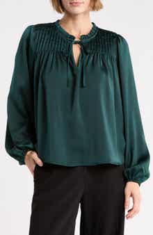 Pintuck Yoke Long Sleeve Top