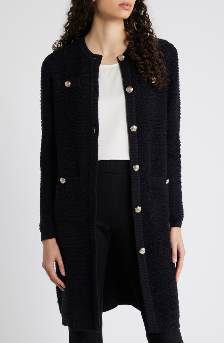 Anne Klein Long Bouclé Cardigan, Main, color, 
