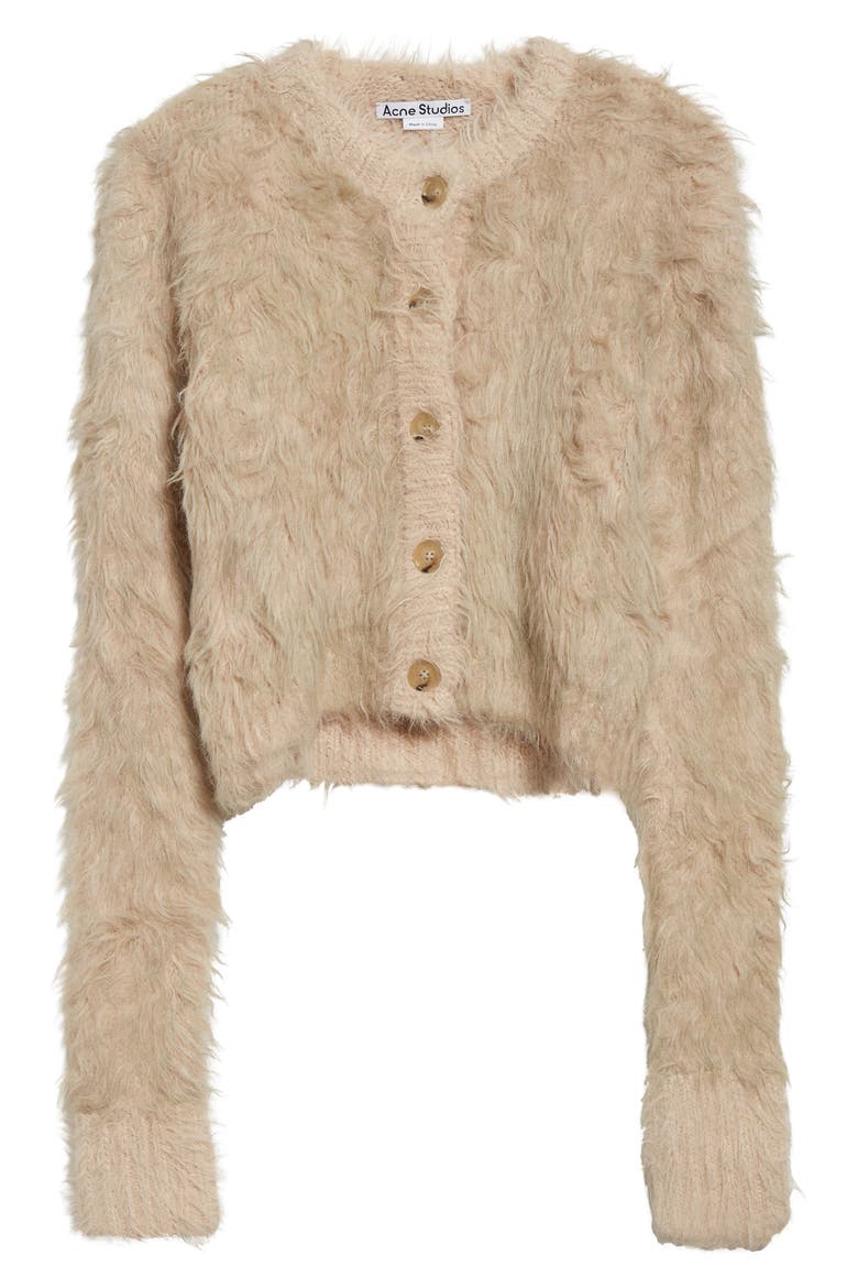 Kradi Fuzzy Crop Cardigan, Alternate, color, BEIGE AEK