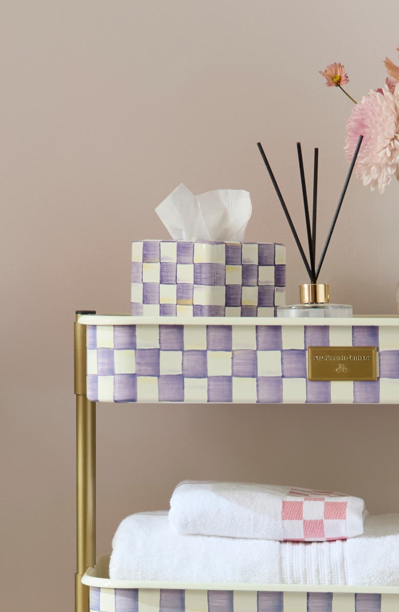 MACKENZIE CHILDS Violet Check Boutique Tissue Box Cover, Alternate, color, Violet