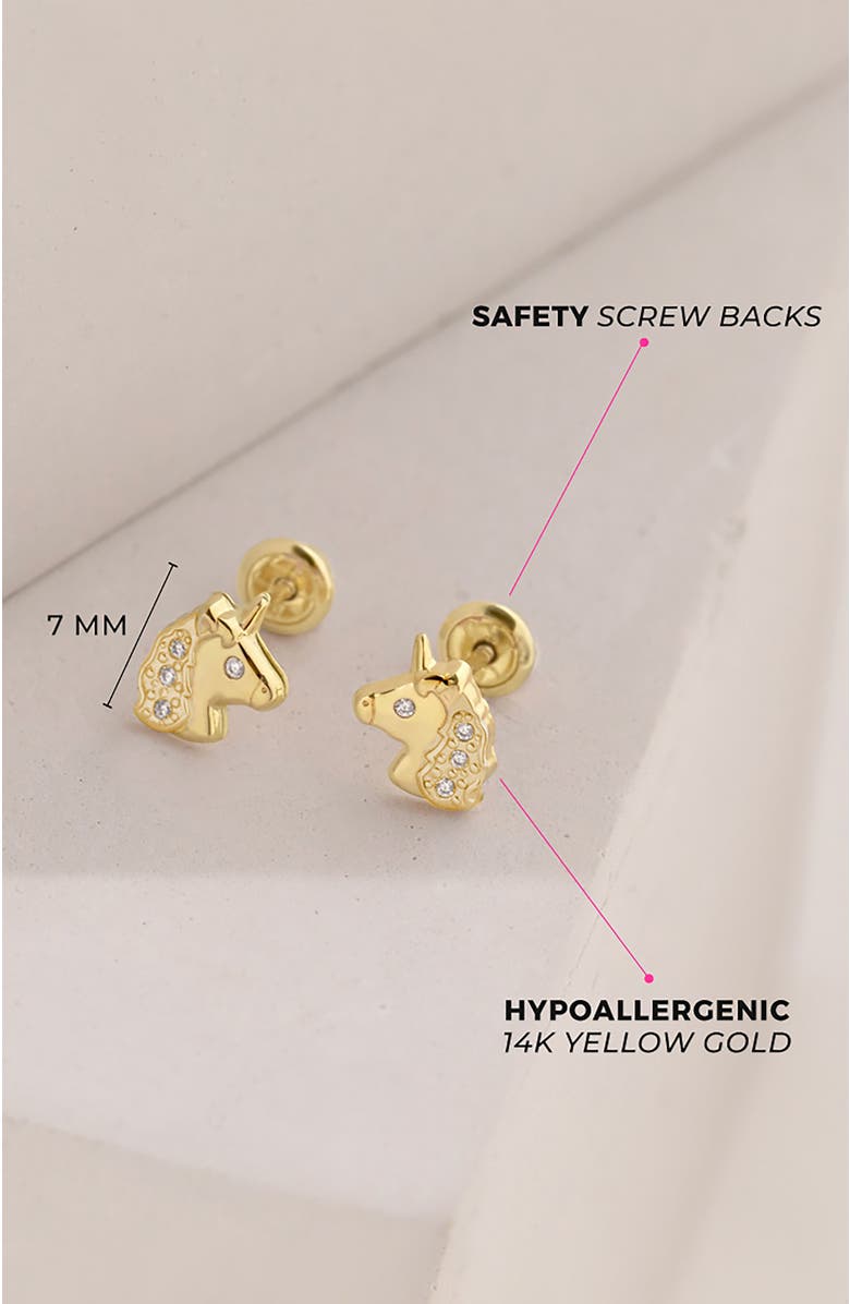 In Season Jewelry 14k Glimmering Clear Cubic Zirconia Unicorn Earrings, Alternate, color, Gold