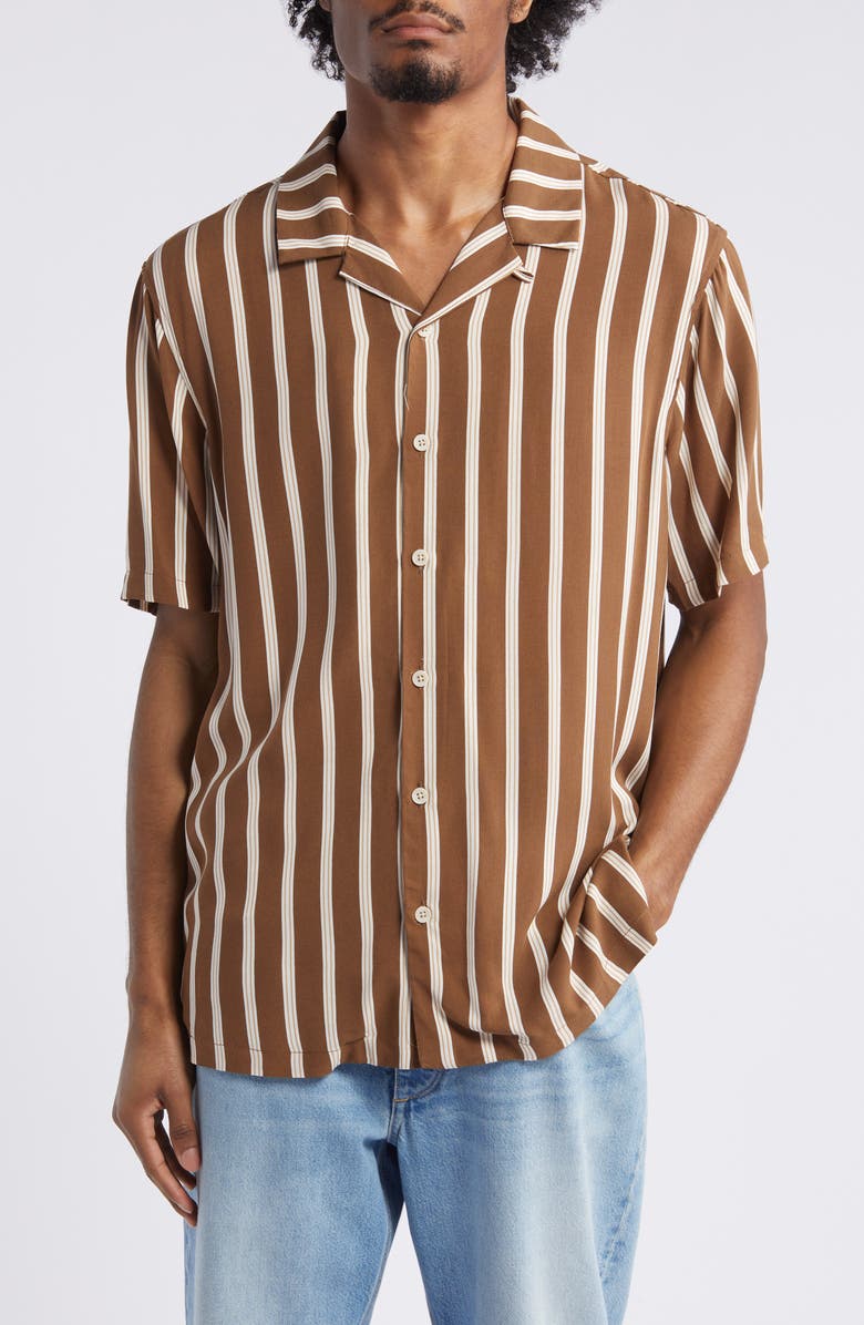 PacSun Terry Stripe Camp Shirt, Main, color, Brown/ White