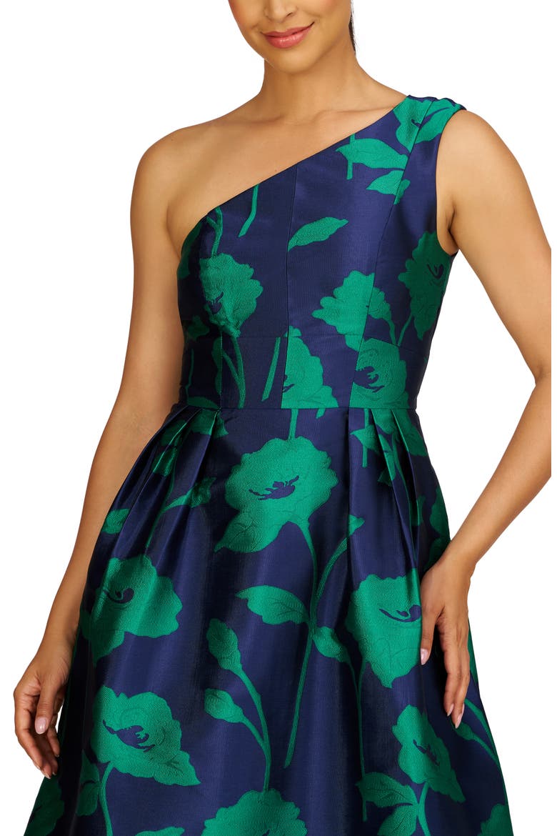 Tiara Floral Print One-Shoulder Gown, Alternate, color, NAVY/ EMERALD