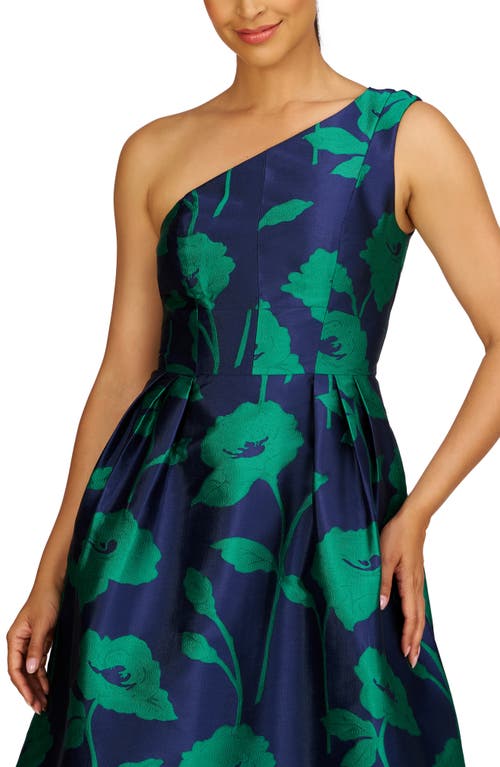 Kay Unger Tiara Floral Print One-shoulder Gown