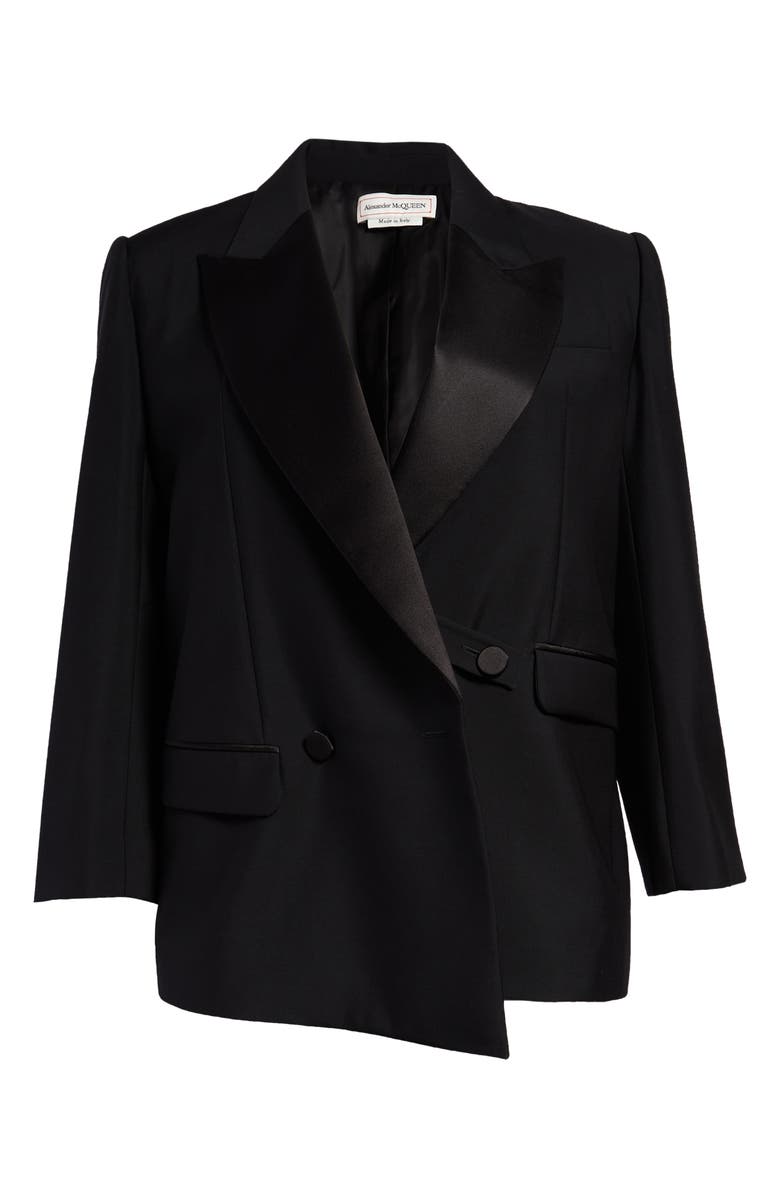 McQueen Women's Drop Hem Boxy Wool Tuxedo Jacket, Main, color,