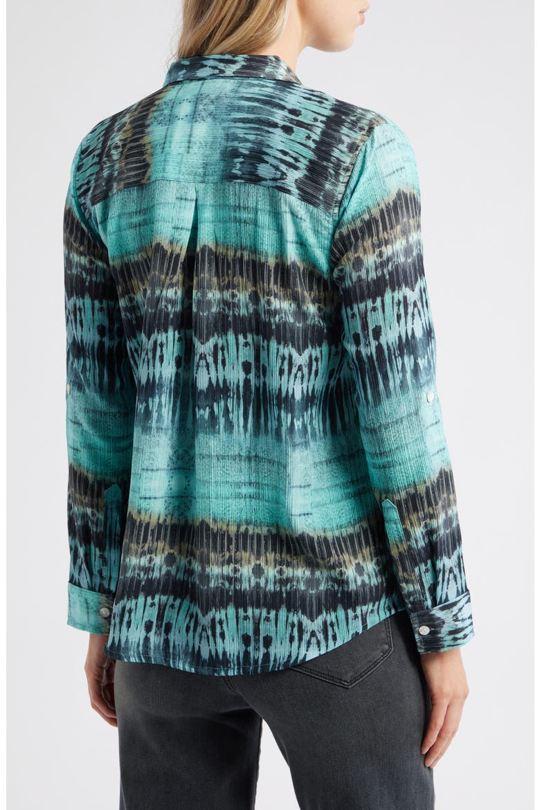 Print Roll Tab Sleeve Chiffon Button-Up Shirt, Alternate, color, AQUA MULTI