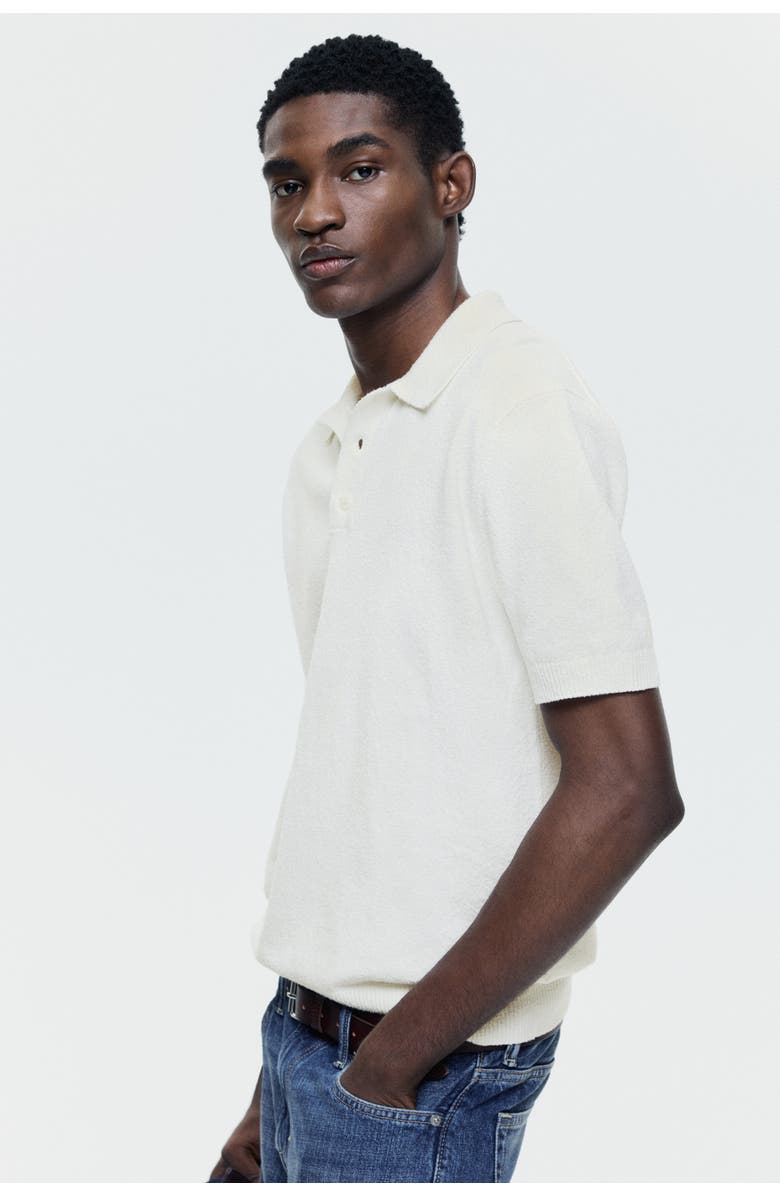 H&M Regular Fit Knitted Polo Shirt, Alternate, color, Cream