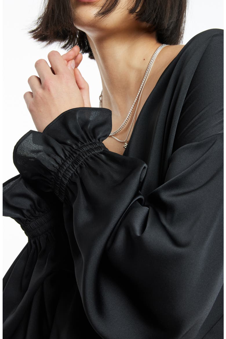 Penny Long Sleeve High-Low Satin Top, Alternate, color, BLACK