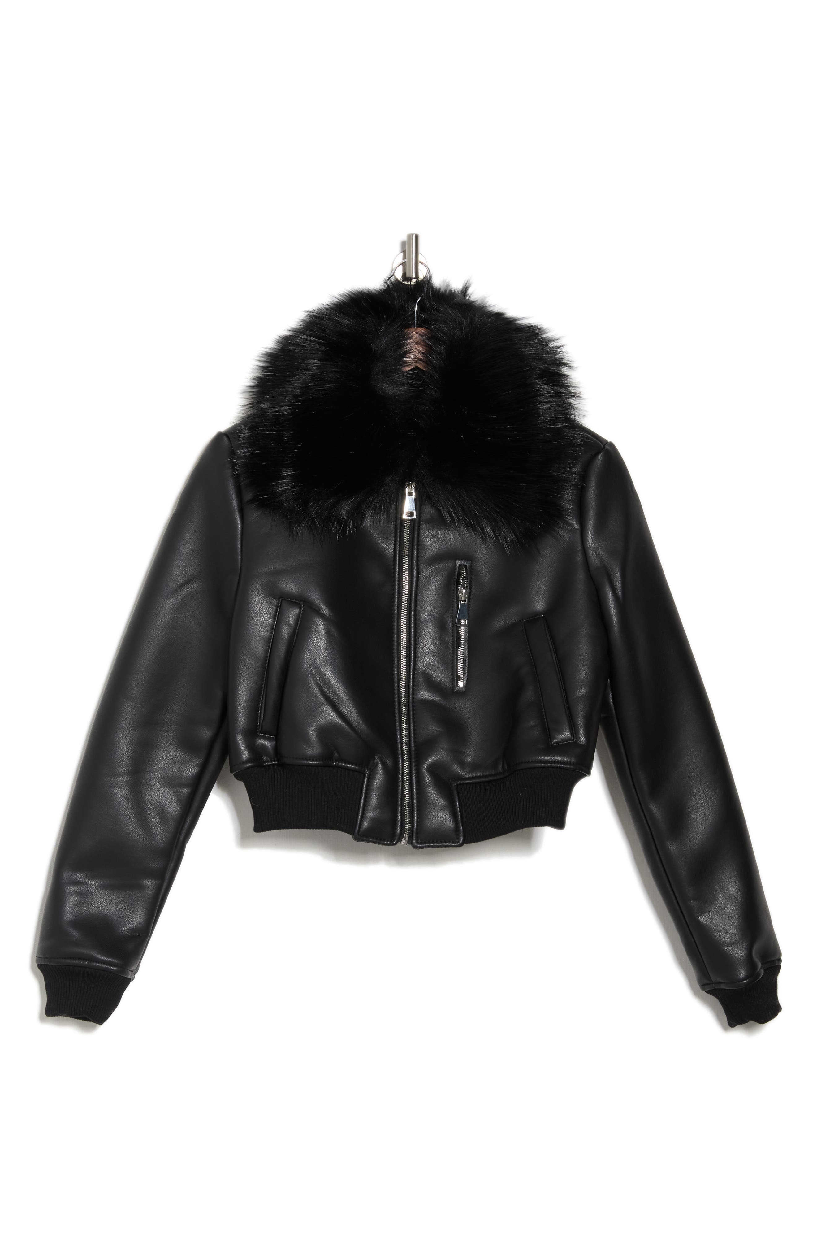 AZALEA WANG Faux Leather Bomber Jacket with Faux Fur Trim (Women ...
