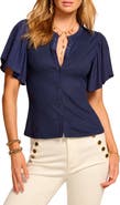 Ramy Brook Colette Mixed Media Flutter Sleeve Top