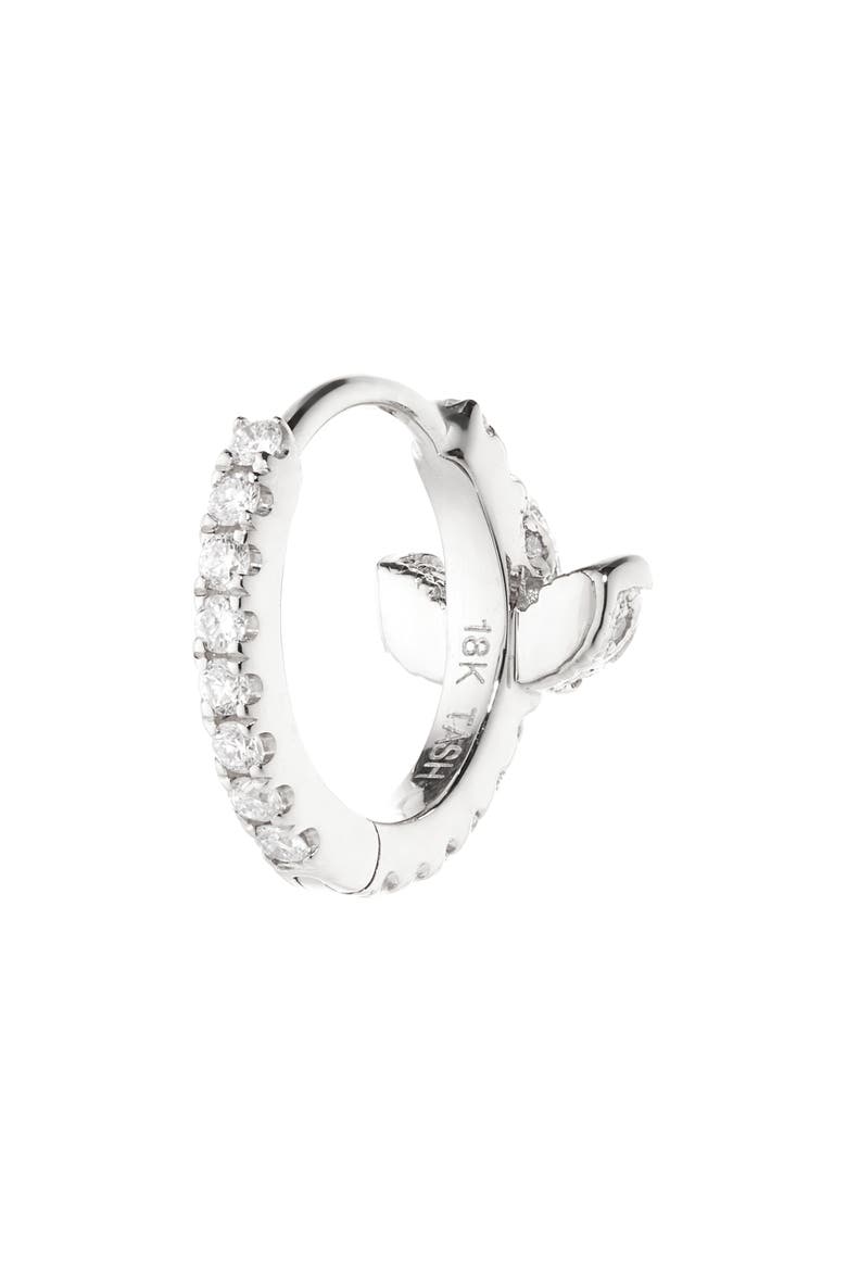 Diamond Lotus Eternity Huggie Hoop Earring, Alternate, color, 18K WHITE GOLD/ DIAMOND