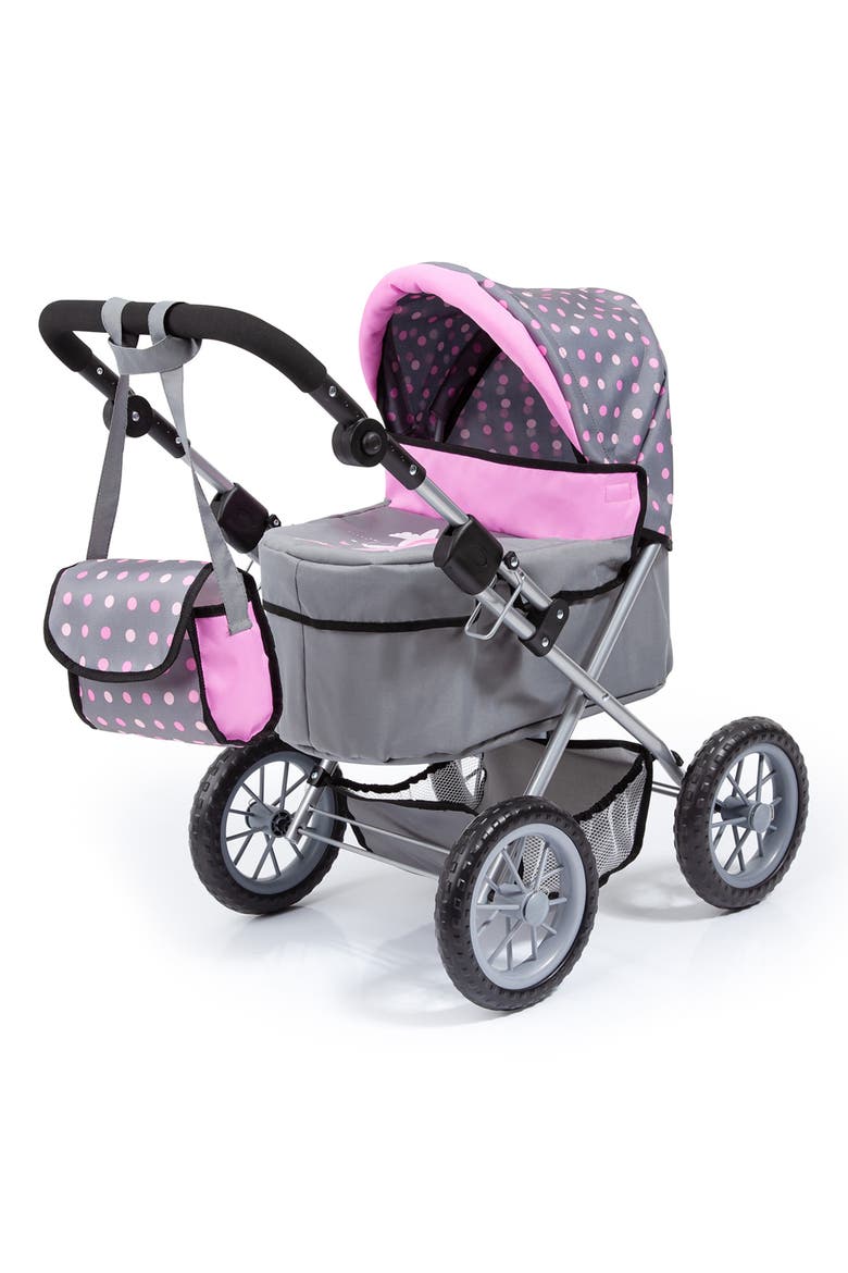 Dolls Trendy Pram Grey, Pink, Dots Fits Dolls Up To 18", Main, color, Multicolored