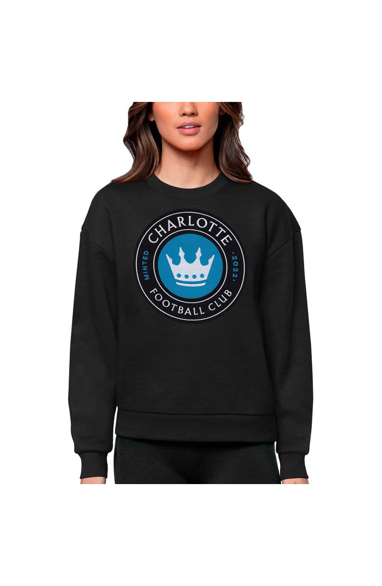 ANTIGUA Women's Antigua Black Charlotte FC Team Logo Victory Pullover Sweatshirt, Main, color, Black