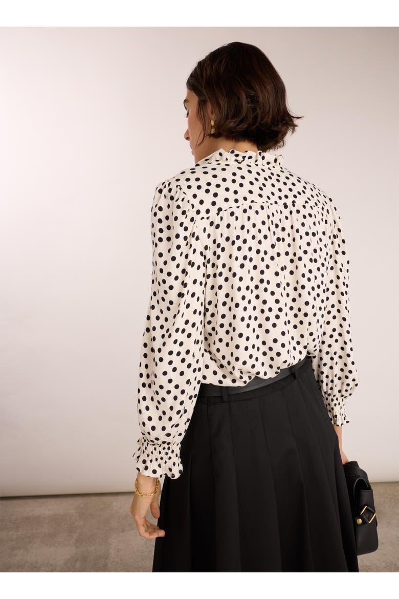 Cela Ruffled Neck Blouse, Alternate, color, Cream Polka