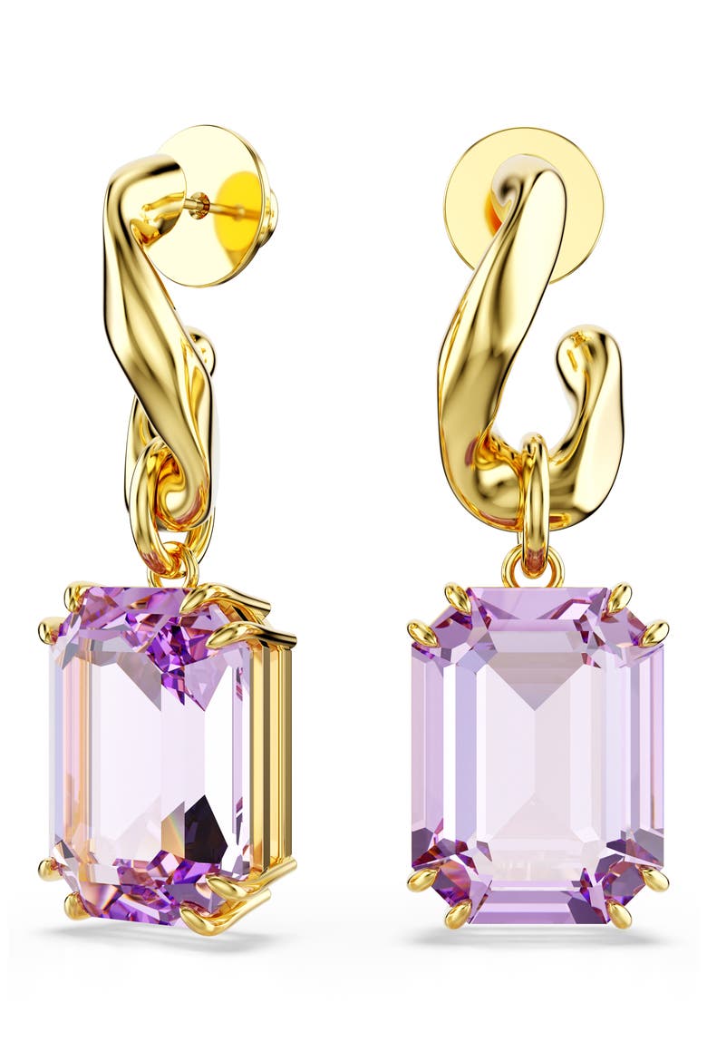 Millenia Emerald Cut Crystal Drop Earrings, Alternate, color, PURPLE