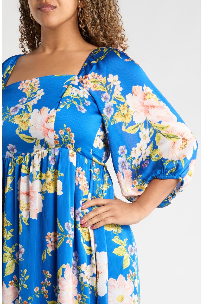 Solary Amaretto Metallic Floral Puff Sleeve Midi Dress, Alternate, color, COBALT-PINK
