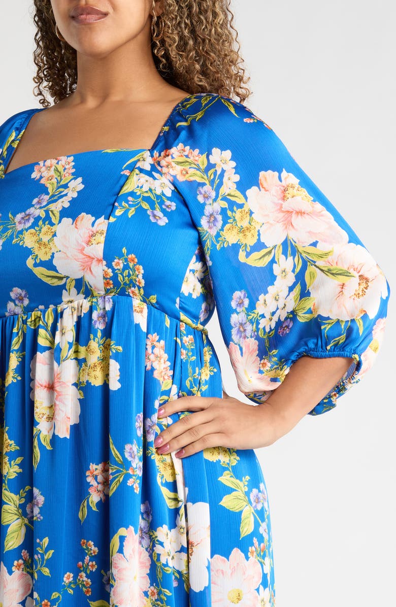 SUGARLIPS Solary Amaretto Metallic Floral Puff Sleeve Midi Dress, Alternate, color, Cobalt-Pink