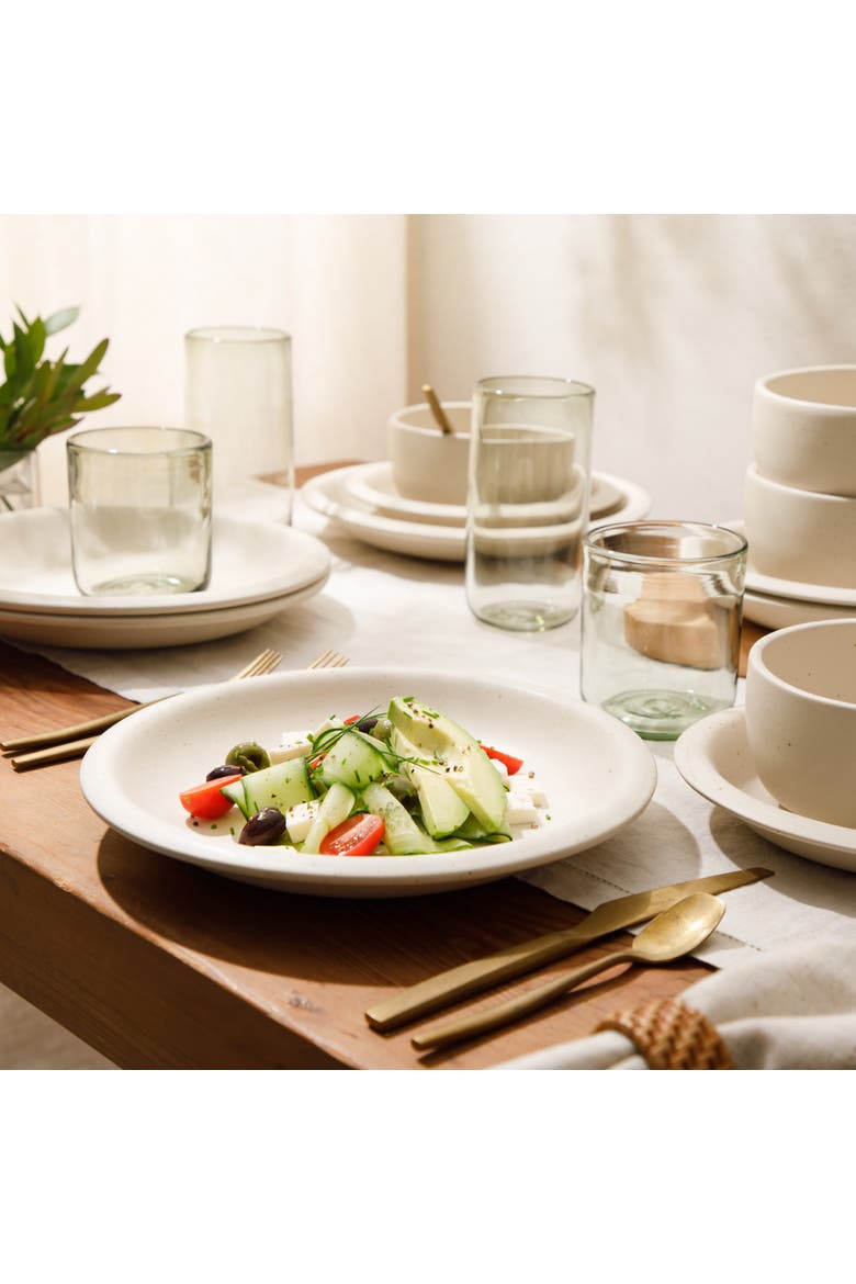 Corsica Clay 12 Piece Stoneware Reactive Glaze Dinnerware Set, Alternate, color, Linen White