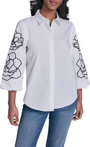 KARL LAGERFELD PARIS Floral Puff Sleeve Shirt