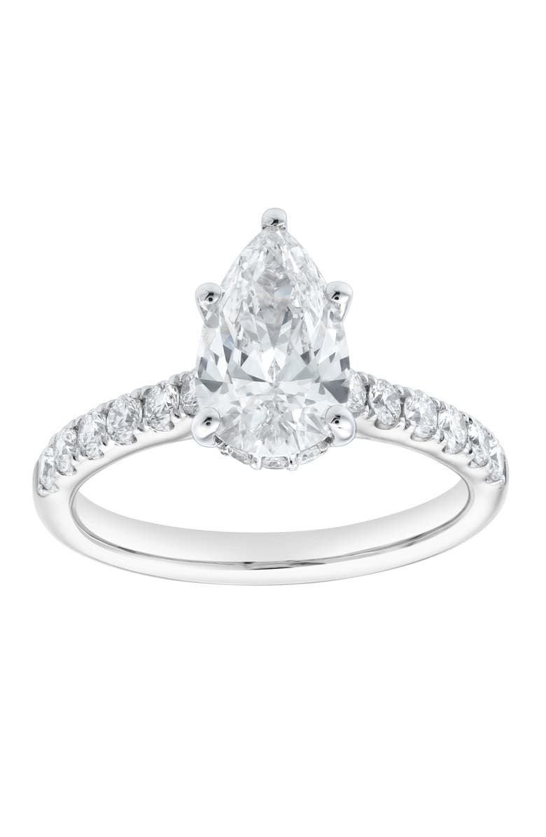 LuvMyJewelry Rasha 14K White Gold Pear Lab Grown Diamond Hidden Halo Engagement Ring - 2 Ct, Main, color, 14K White Gold