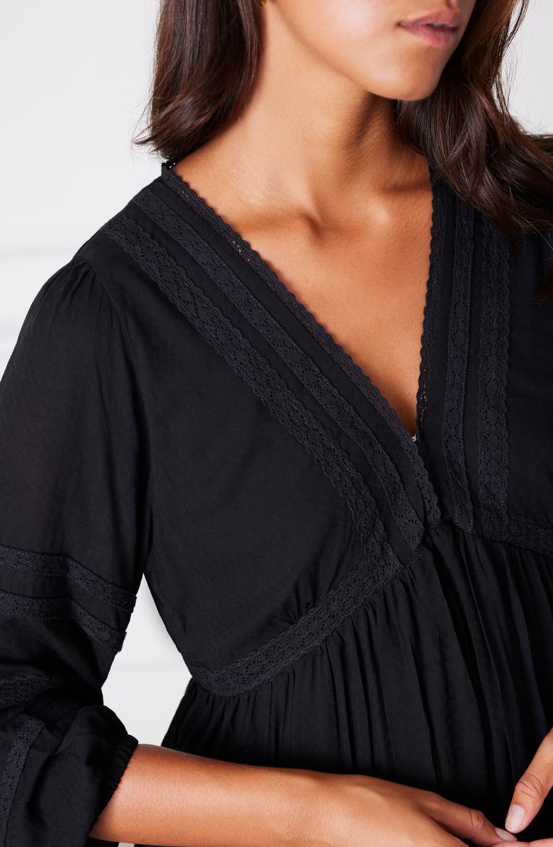 Paneros Clothing Magnolia Lace Inset Midi Dress, Alternate, color, Black