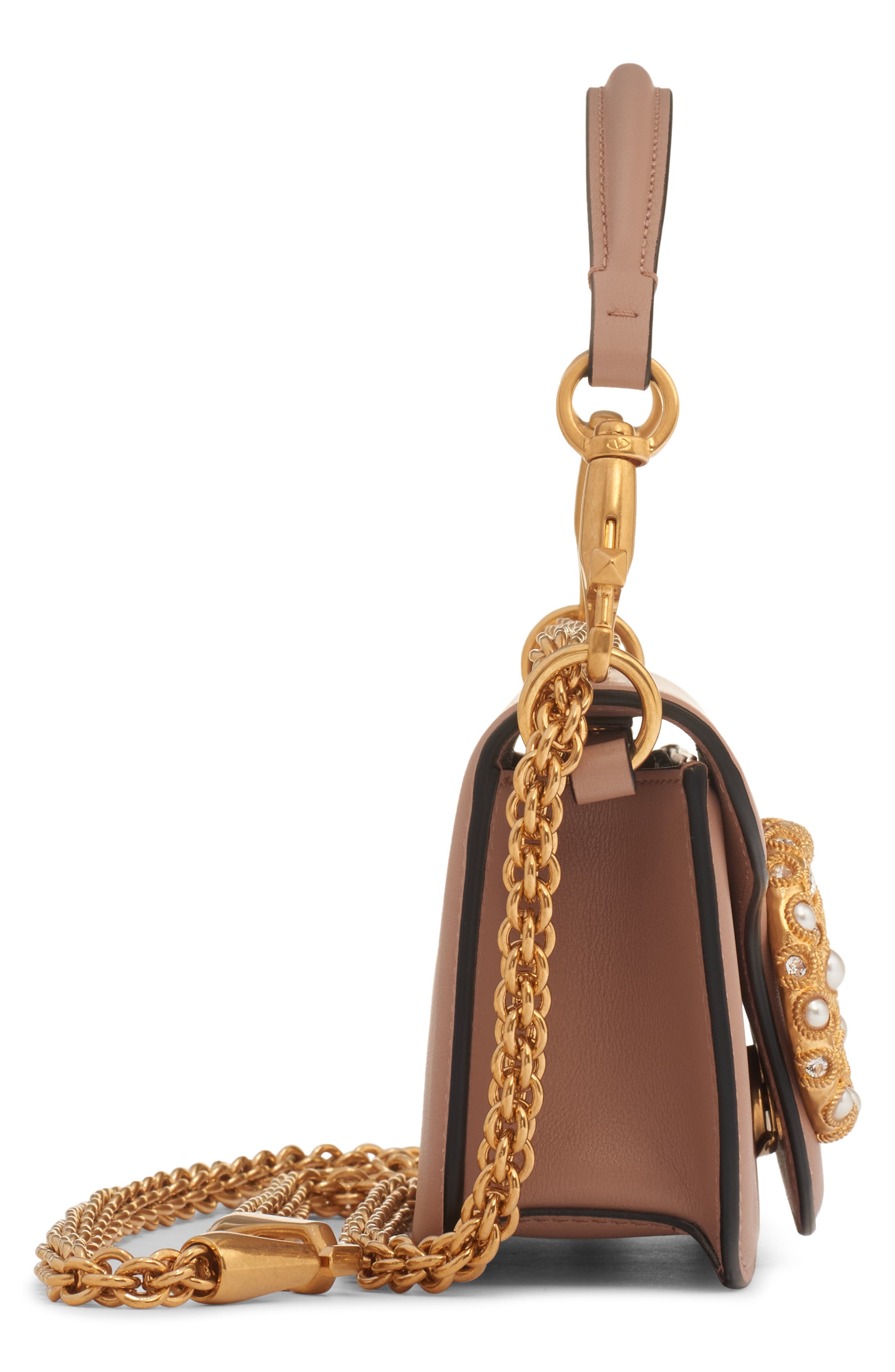 Valentino Garavani Small Locò Leather Shoulder Bag, Alternate, color, Rose Cannelle/ Cream Crystal