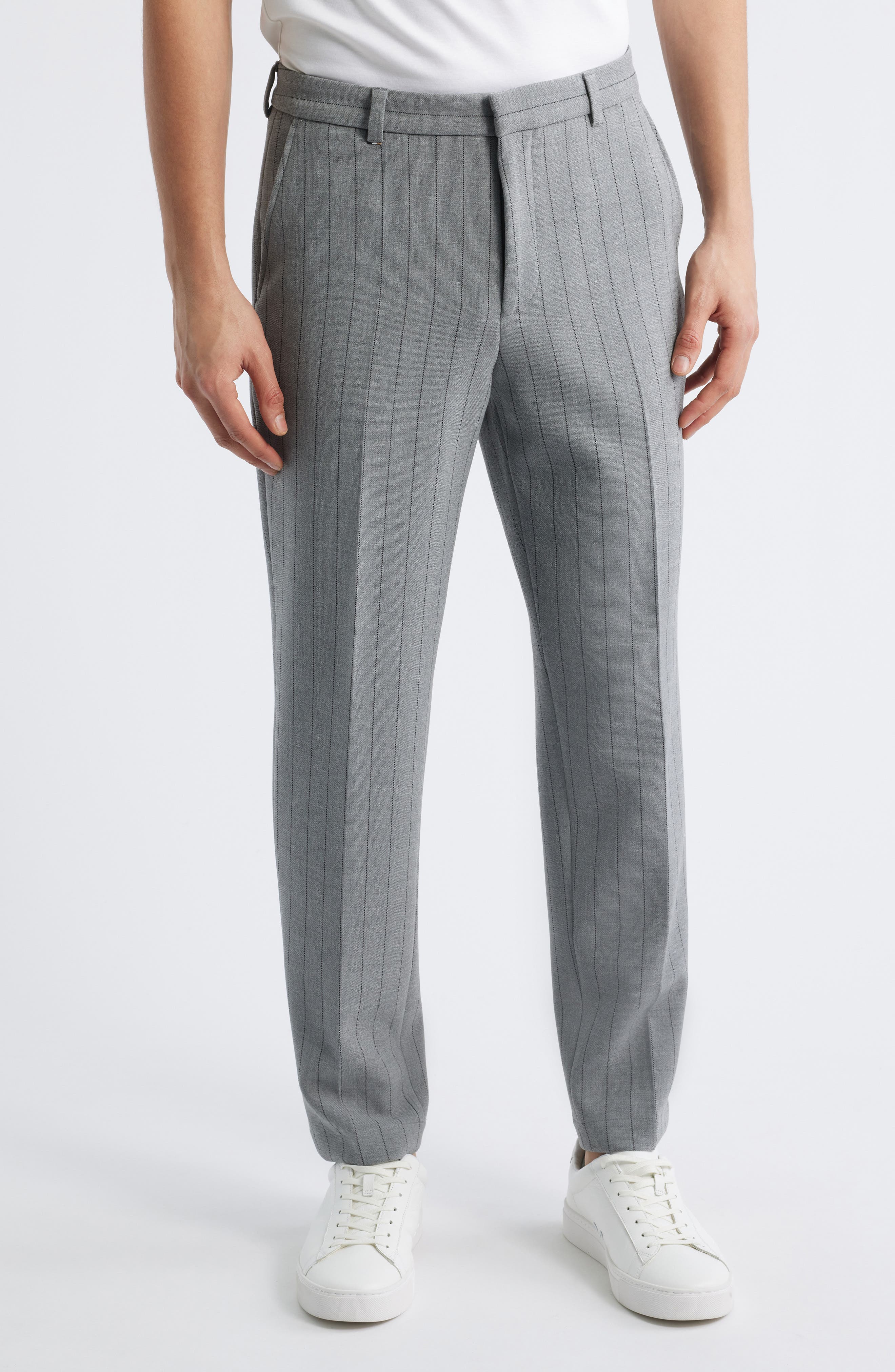 BOSS Perin Stripe Flat Front Stretch Dress Pants